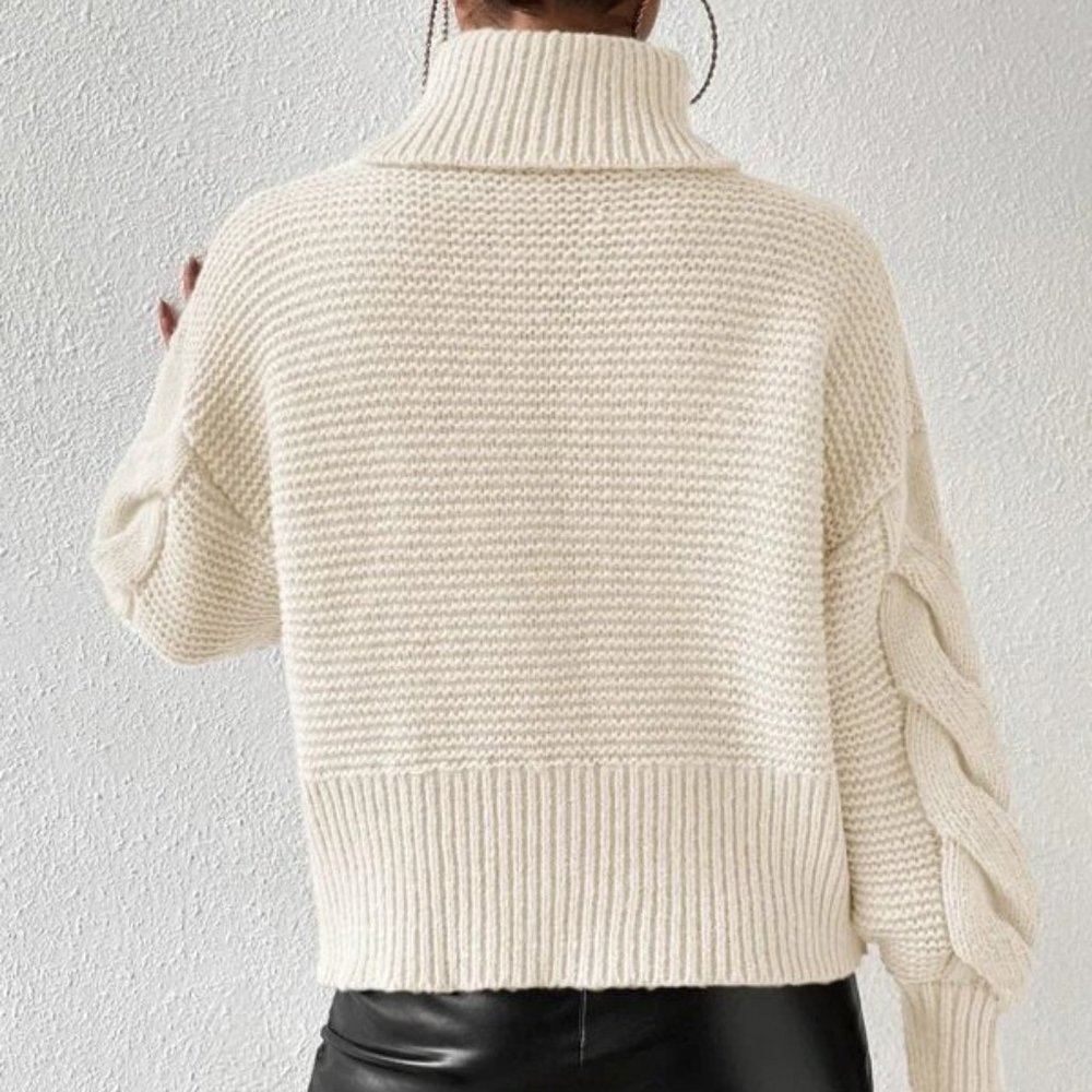 Beige Cable Knit Pullover Sweater - Picture 3 of 4